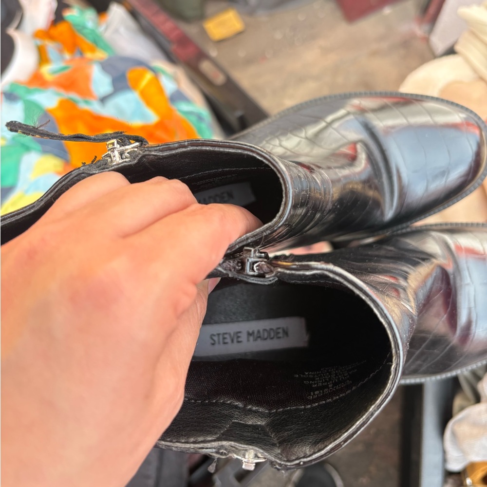 Steve Madden Glossy Black Croc-Embossed Booties - Picture 4 of 5